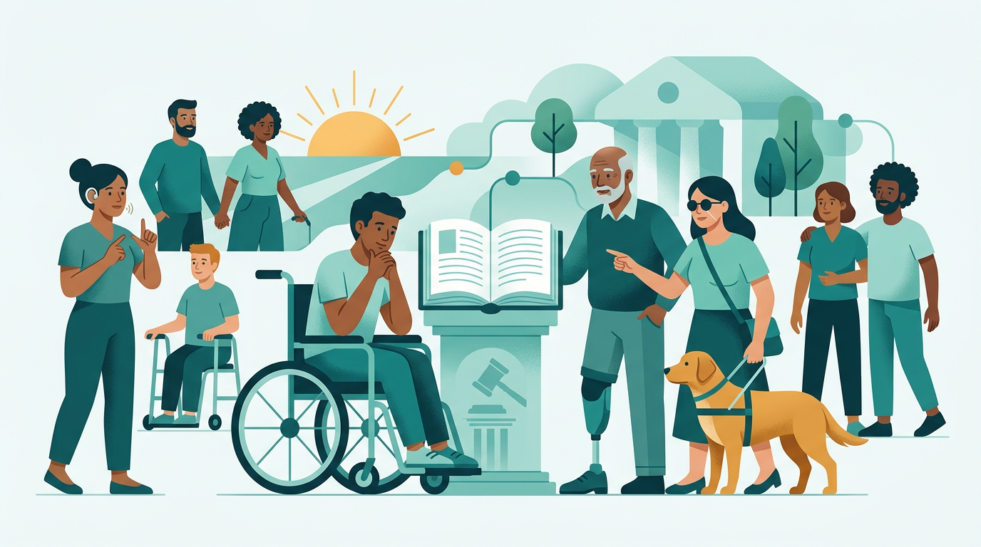 Ilustração editorial sobre Estatuto do Idoso aos 50 anos para PCD: entenda o PL