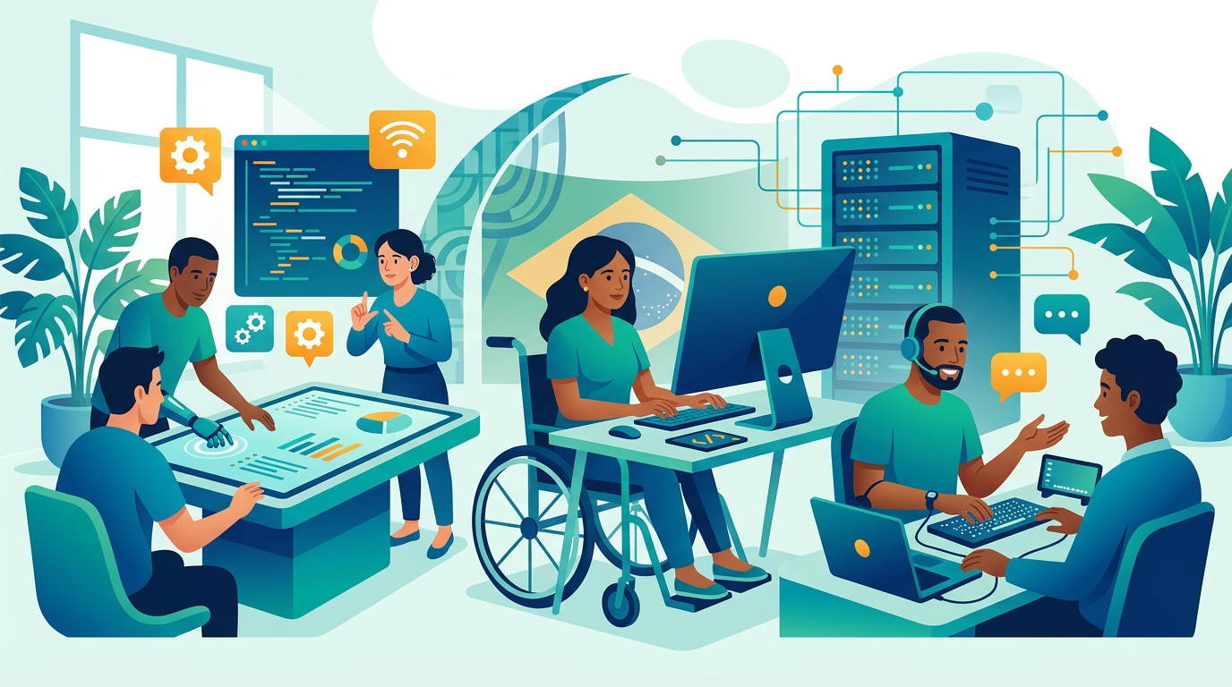 Ilustração editorial sobre Inclusão digital: projetos de TI do Brasil viram referência