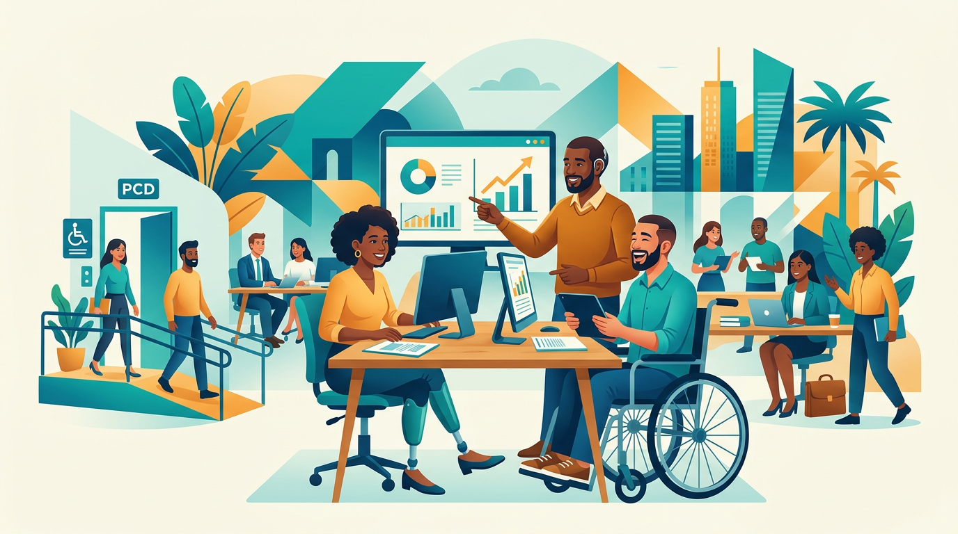 Ilustração editorial sobre Lei de Cotas para PCD: entenda como funciona a inclusão