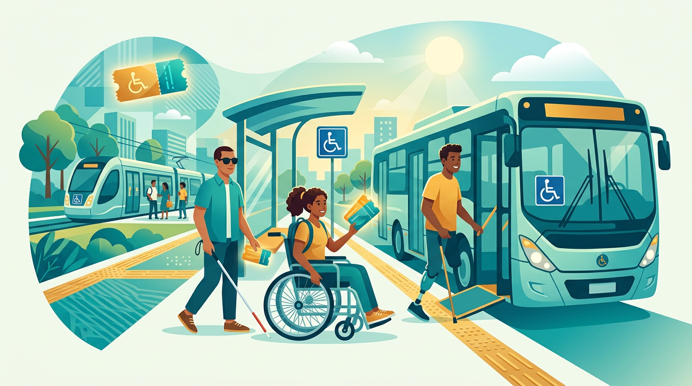 Ilustração editorial sobre Passe Livre para PCD: saiba quem tem direito ao benefício