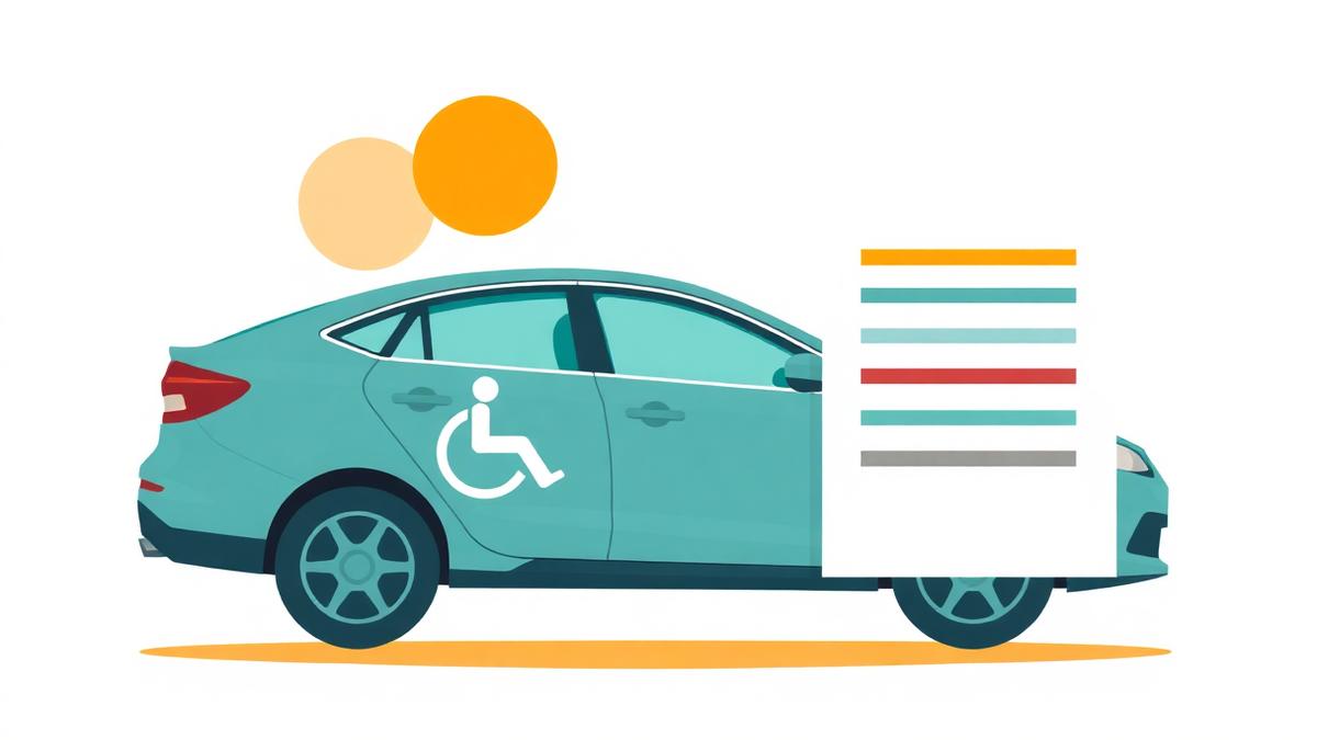 Ilustração de carro com símbolo internacional de acessibilidade e documento de impostos